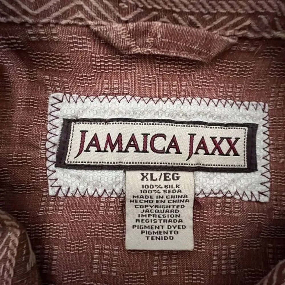 Jamaica‎ Jaxx Hawaiian Shirt XL Silk Camp Floral Tiki Aloha Button Orange